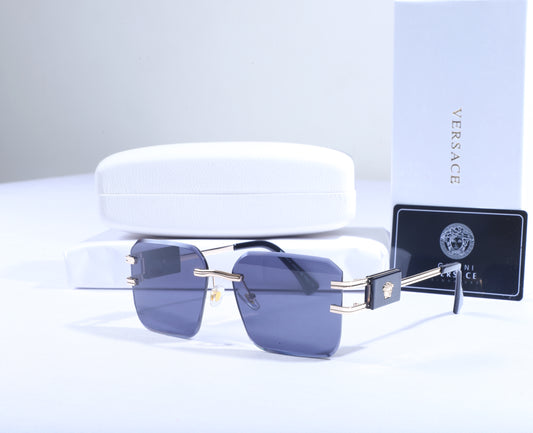 VERSACE Celestial Onyx Luxe Shield Sunglasses with Gleaming Gold Details