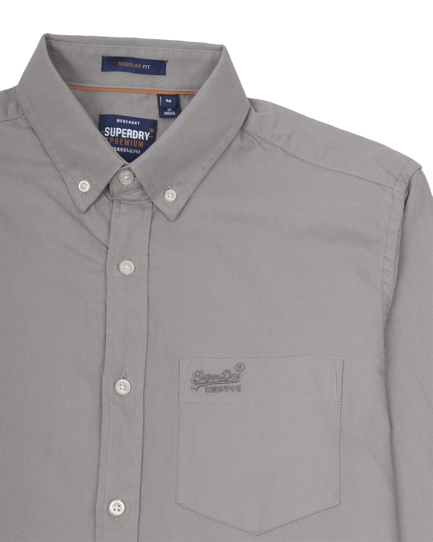 SUPERDRY Khaki Grey Core Oxford Button-Down Long Sleeve Shirt
