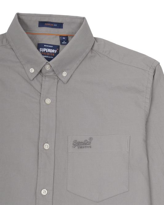 SUPERDRY Khaki Grey Core Oxford Button-Down Long Sleeve Shirt