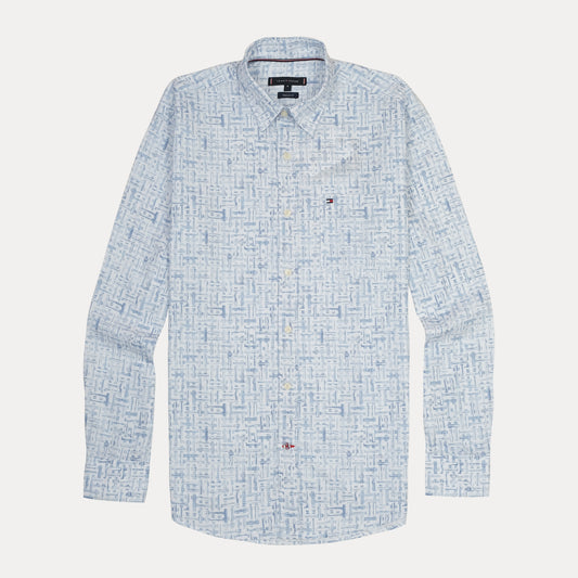 TOMMY HILFIGER Celestial Aqua Tailored Fit Long Sleeve Button-Up Shirt