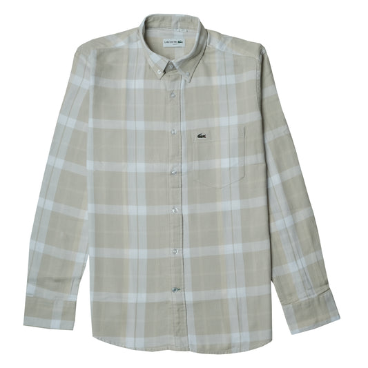 LACOSTE Beige Plaid Long Sleeve Button-Up Shirt