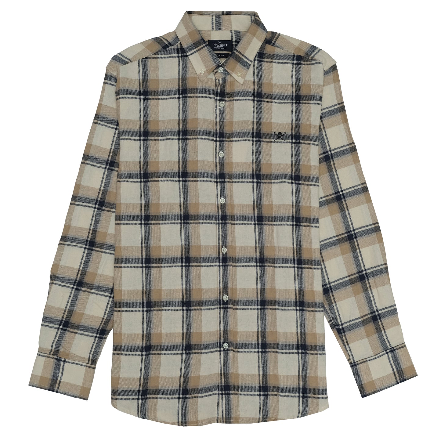 HACKETT LONDON Beige and Navy Check Flannel Shirt