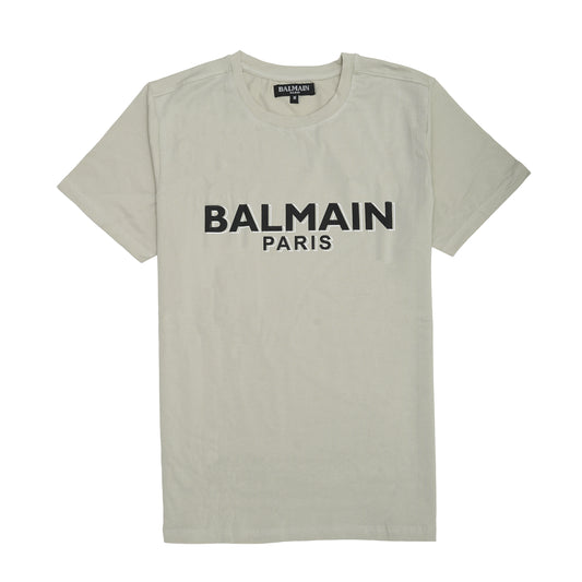 Balmain Paris Light Grey Logo Cotton T-Shirt