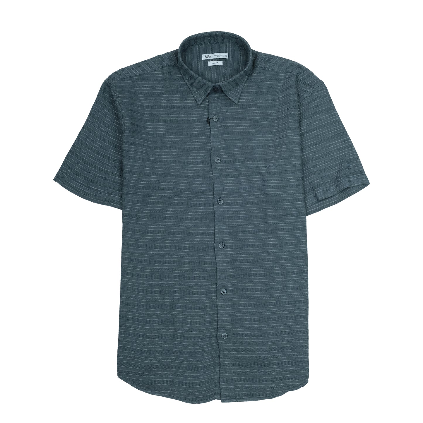 ZARA Mystic Ash Slim Fit Short Sleeve Textured Shirt