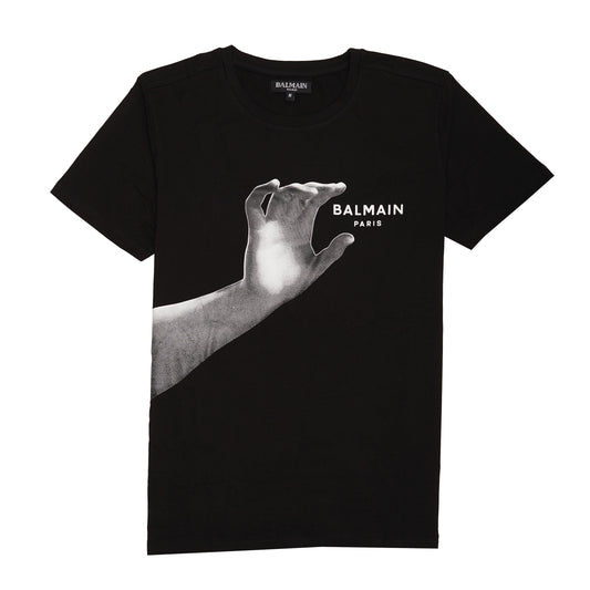 BALMAIN Black Graphic Hand Print Cotton T-Shirt