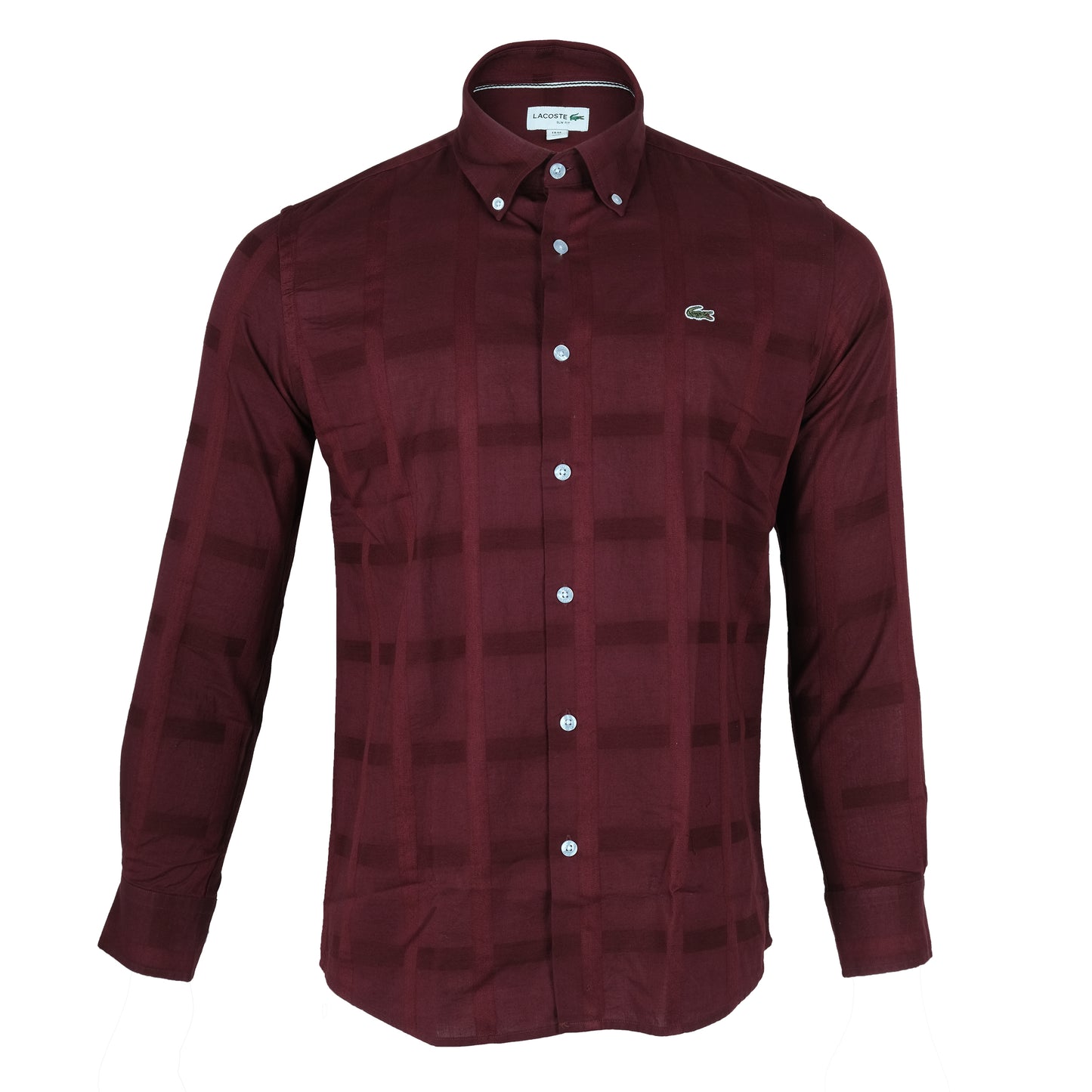 LACOSTE Burgundy Check Pattern Long Sleeve Button-Up Shirt