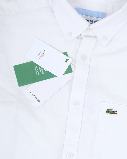 LACOSTE White Classic Fit Long Sleeve Cotton Oxford Shirt