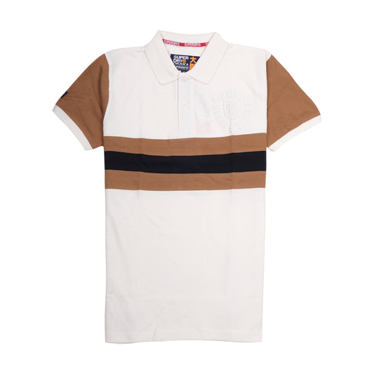Superdry Osaka Series White and Brown Stripe Polo Shirt