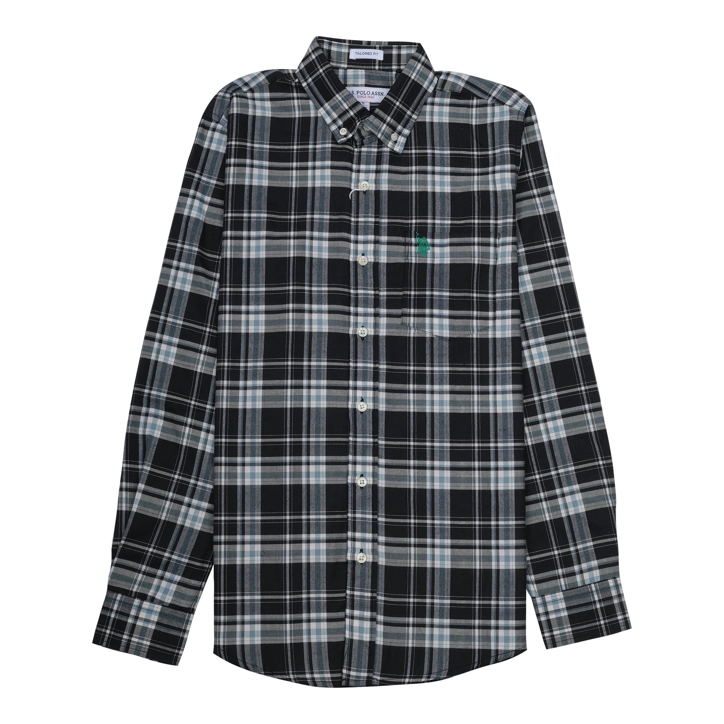 U.S. POLO ASSN. Twilight Slate Tailored Fit Long Sleeve Plaid Shirt