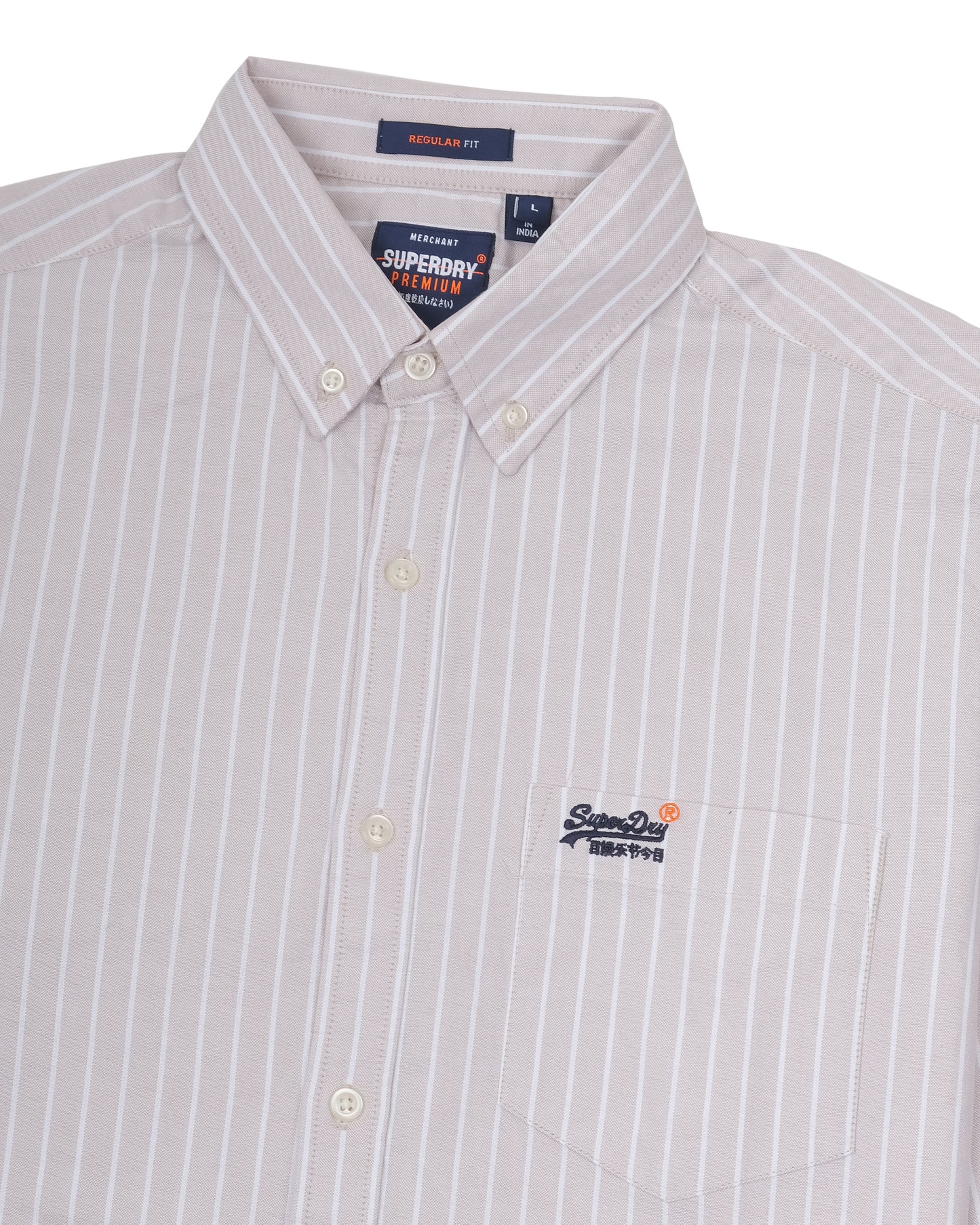 SUPERDRY Beige White Stripe Classic Oxford Long Sleeve Shirt
