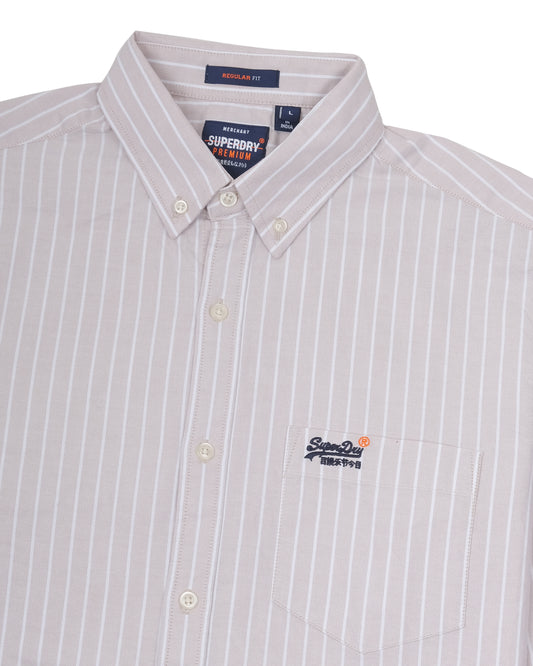 SUPERDRY Beige White Stripe Classic Oxford Long Sleeve Shirt