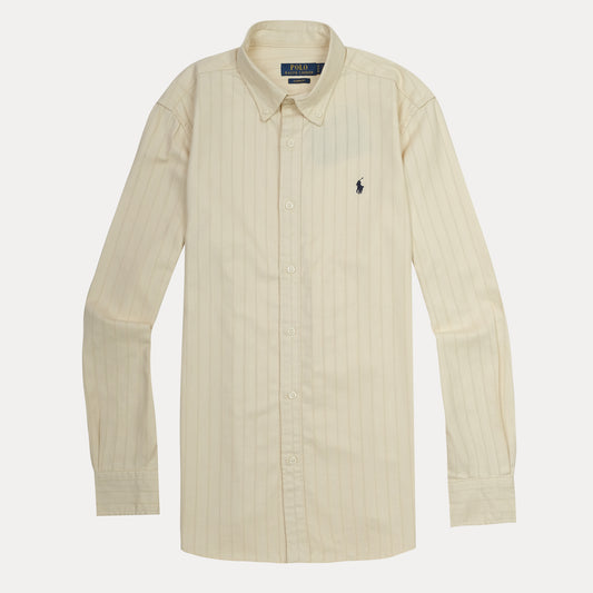 POLO RALPH LAUREN Silken Biscotti Tailored Fit Long Sleeve Striped Shirt