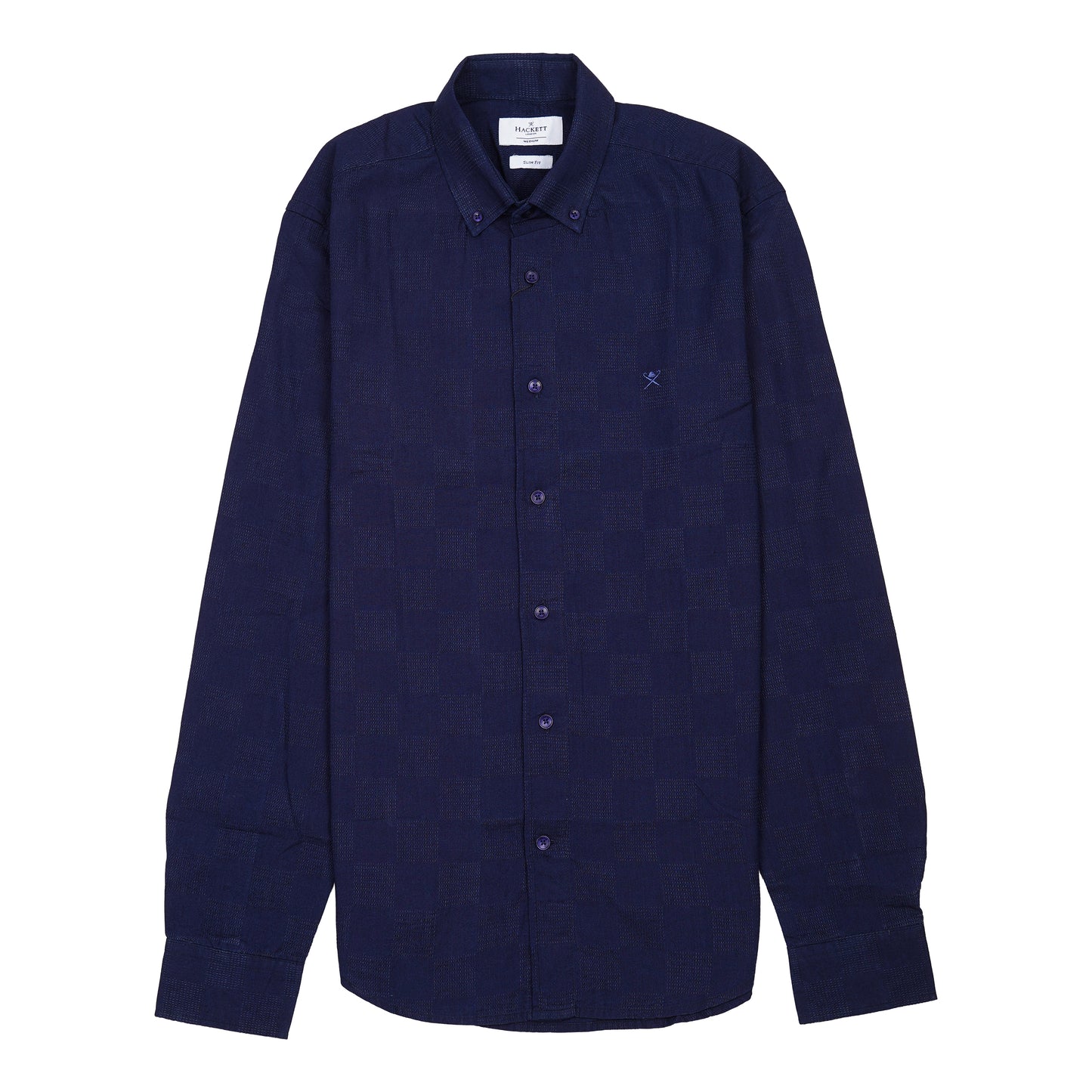 HACKETT Midnight Sapphire Tailored Fit Long Sleeve Textured Check Shirt
