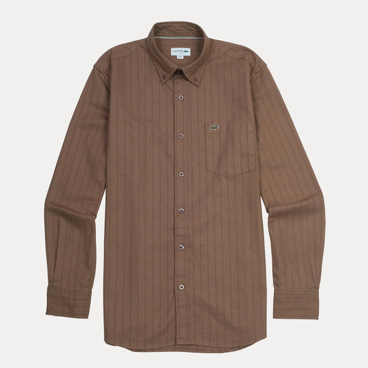 Lacoste Classic Fit Striped Button-Up Shirt in Brown