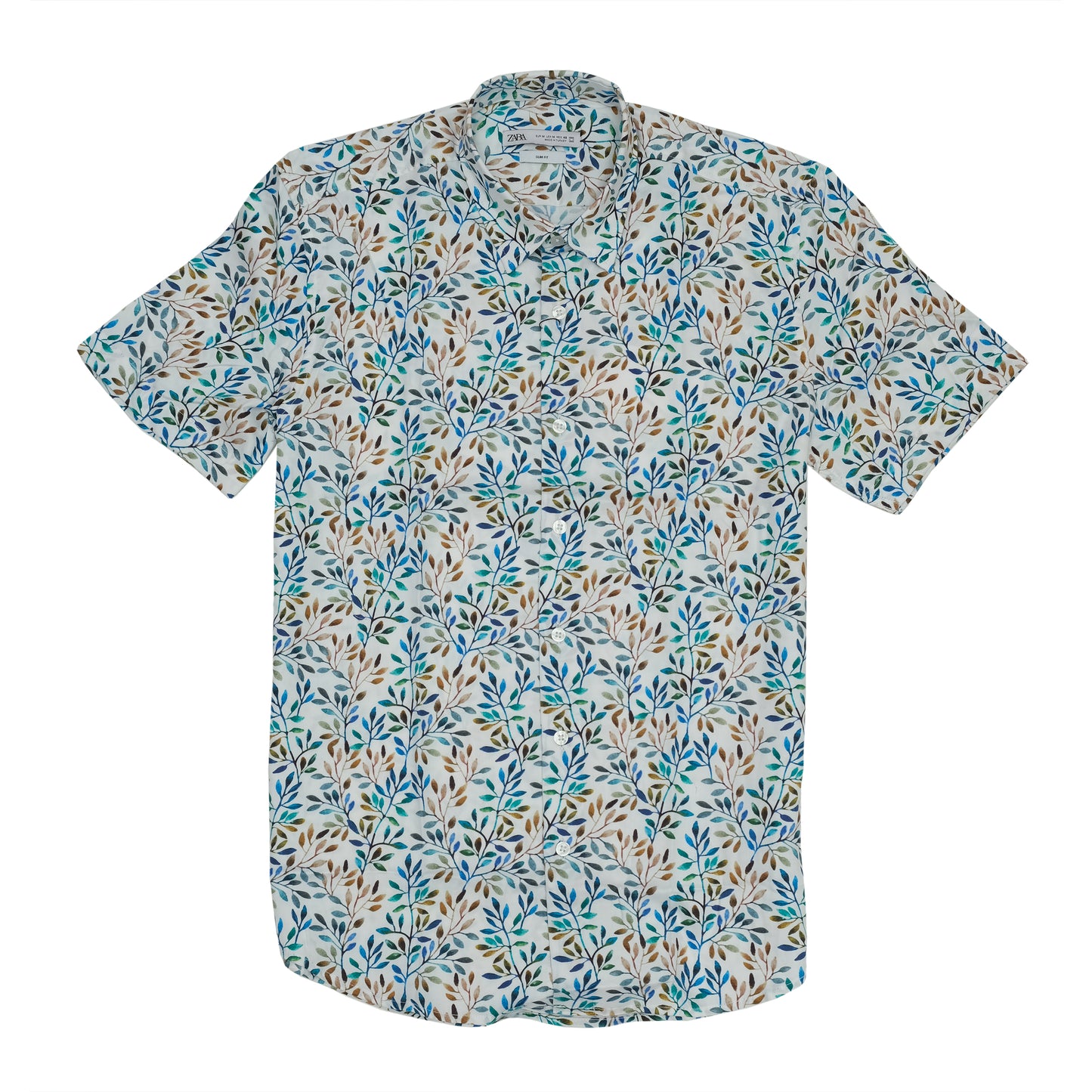 ZARA Floral Print Light Blue Short Sleeve Shirt