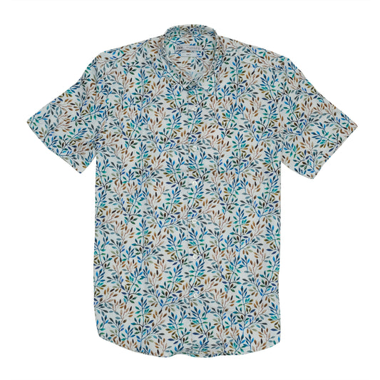 ZARA Floral Print Light Blue Short Sleeve Shirt