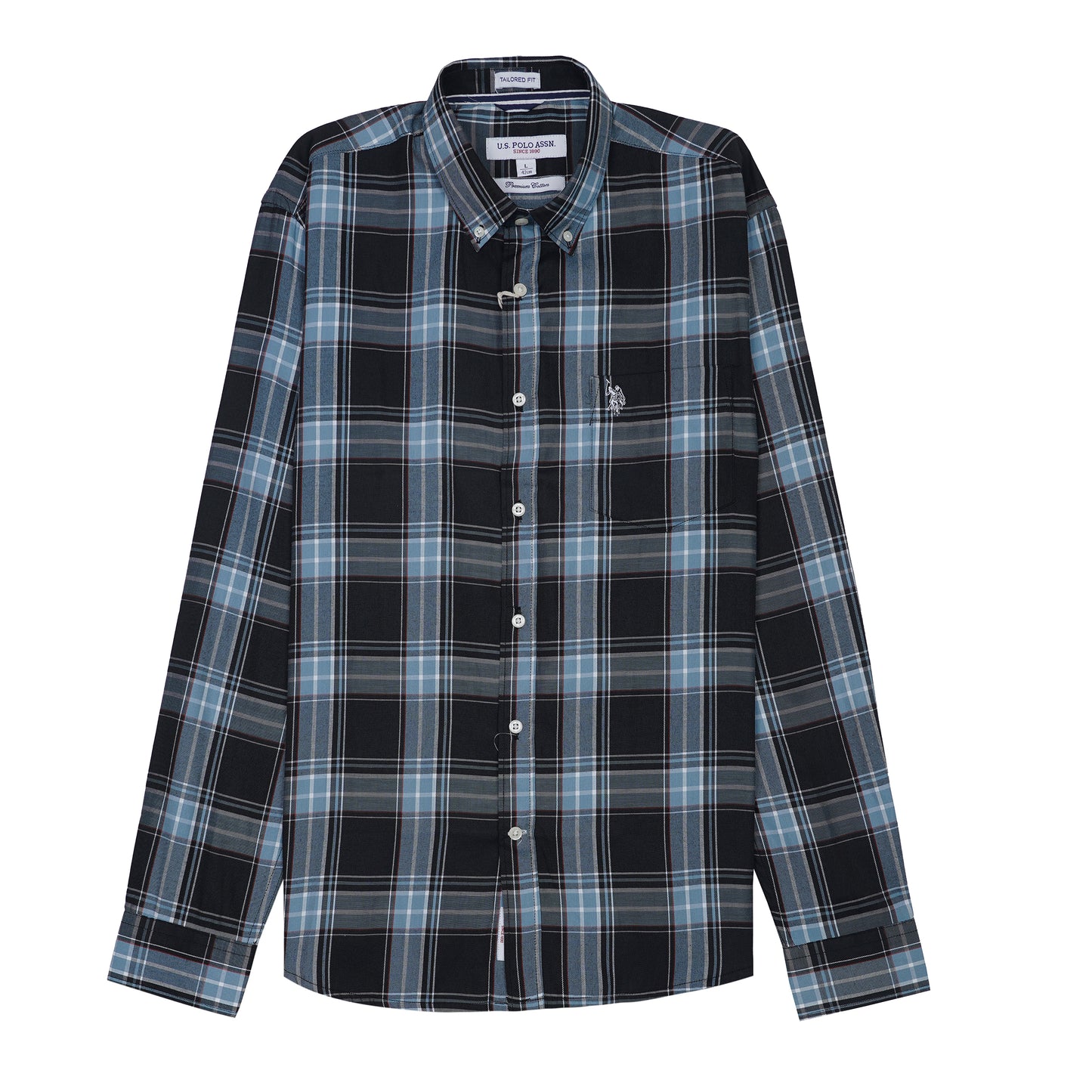 U.S. POLO ASSN. Ethereal Teal Tailored Fit Long Sleeve Check Shirt