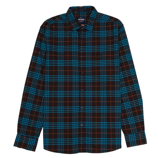 SUPERDRY Brown and Blue Check Flannel Long Sleeve Shirt