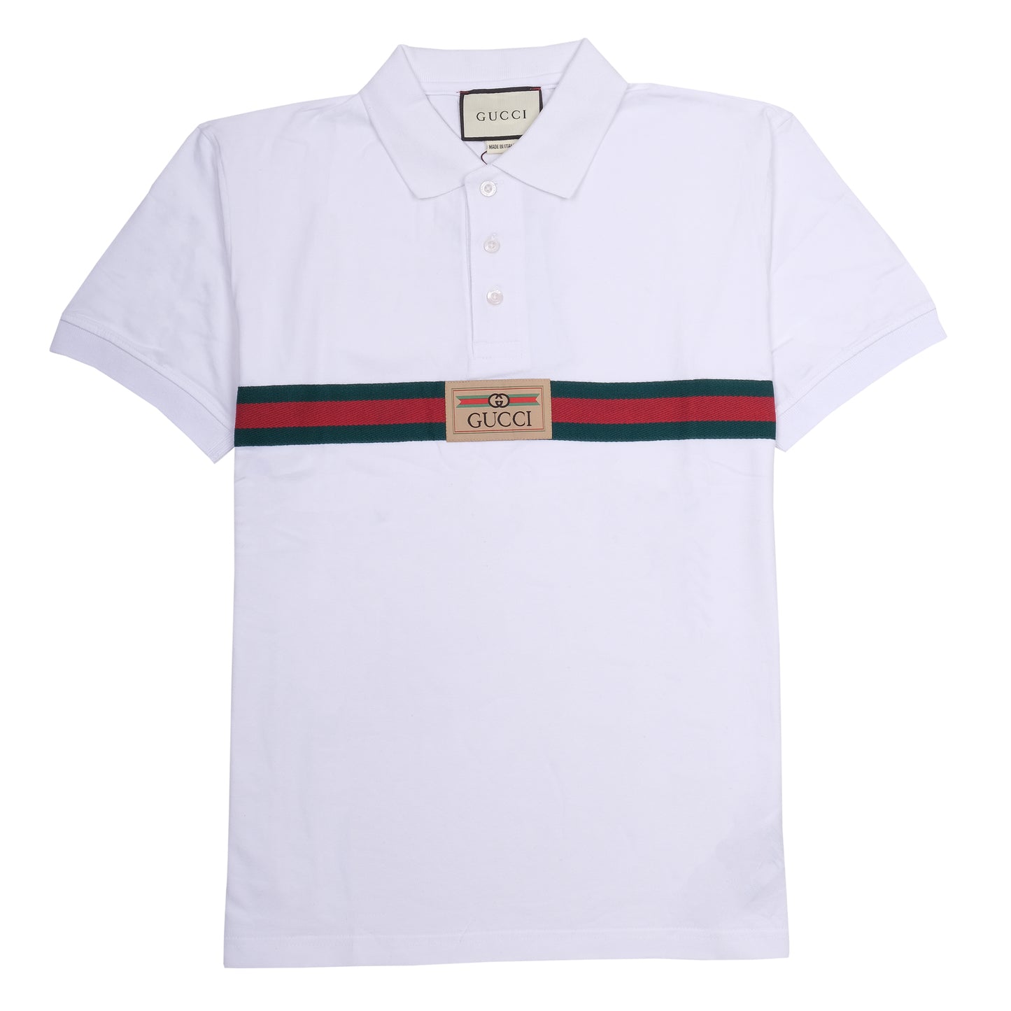 GUCCI White Cotton Stripe Logo Polo Shirt