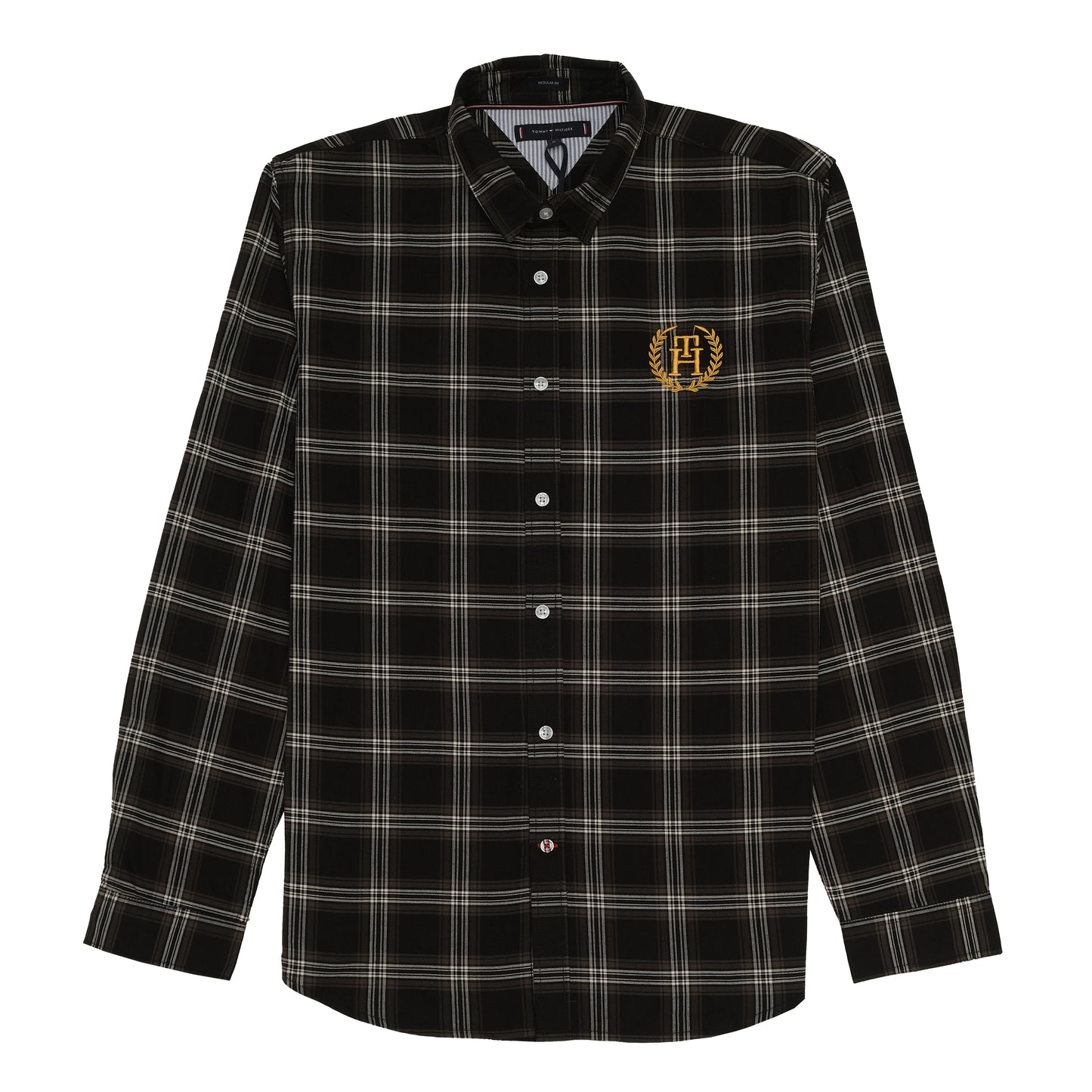 TOMMY HILFIGER Black and White Plaid Logo Button-Up Shirt
