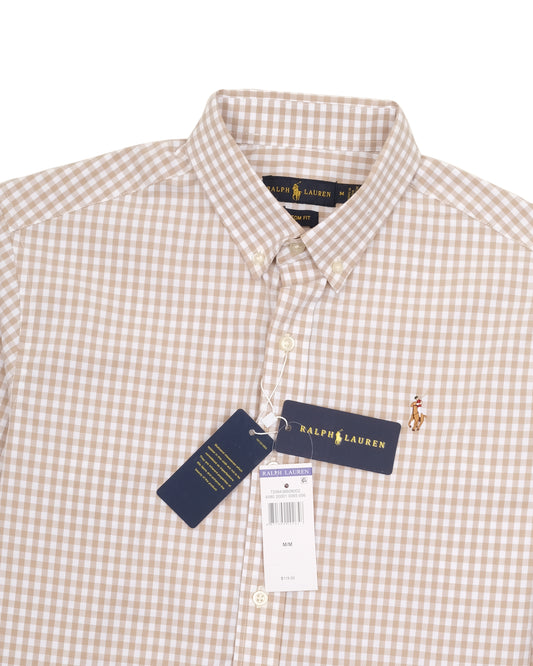 RALPH LAUREN Beige Gingham Check Classic Fit Long Sleeve Oxford Shirt