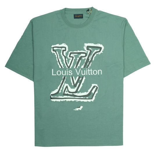 LOUIS VUITTON Sea Green Graphic Logo Cotton T-Shirt