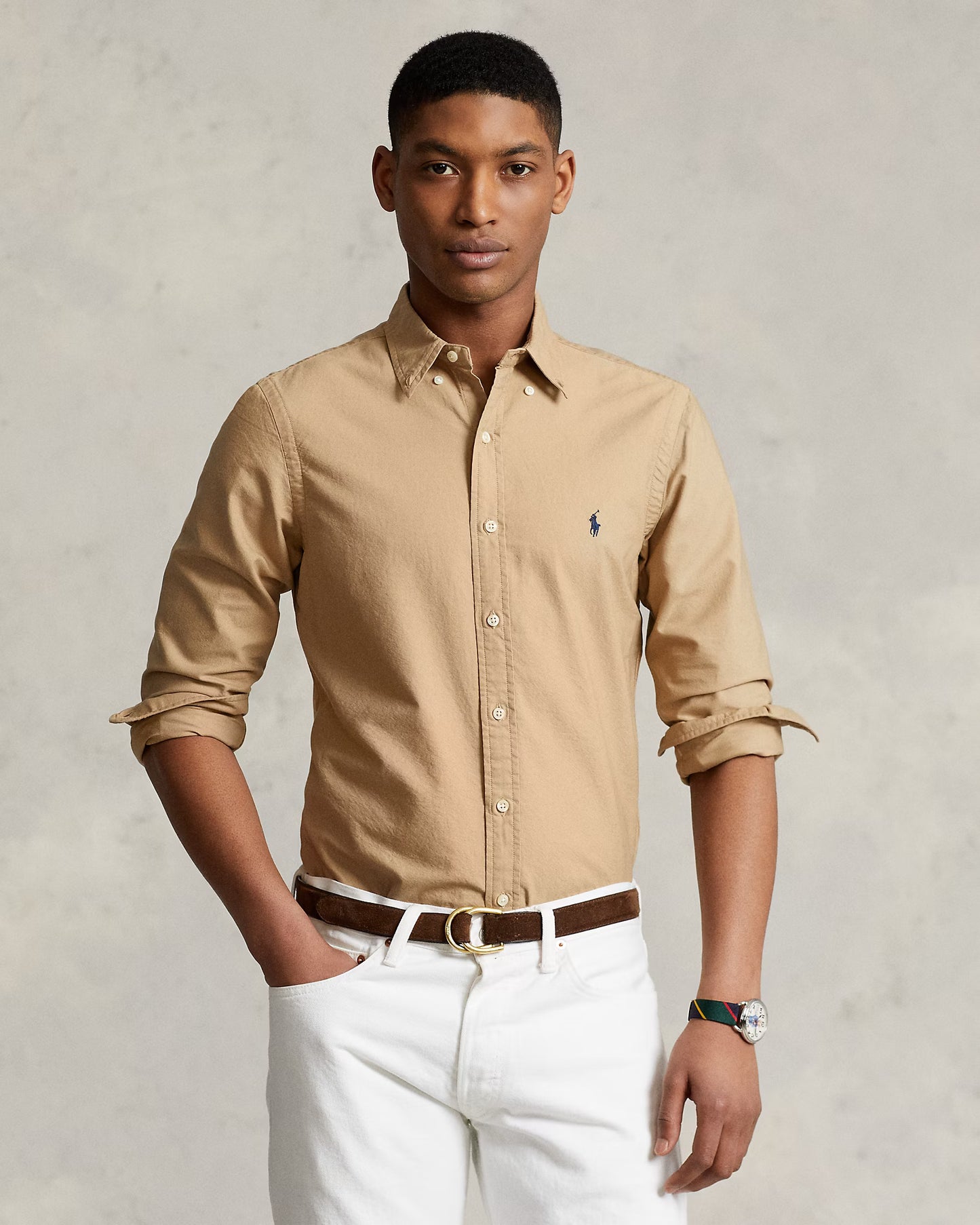 POLO Whispering Sand Classic Fit Long Sleeve Button-Up Shirt