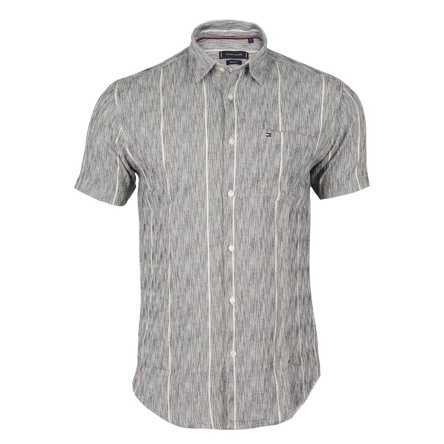TOMMY HILFIGER Grey Striped Short Sleeve Casual Shirt