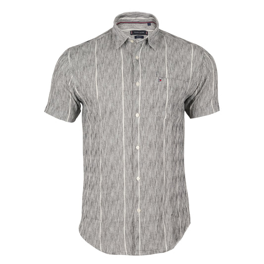 TOMMY HILFIGER Grey Striped Short Sleeve Casual Shirt