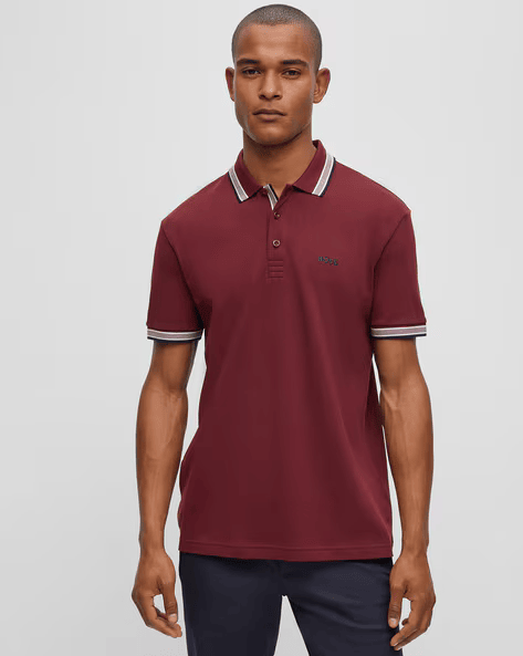 BOSS Maroon Contrast Trim Polo Shirt
