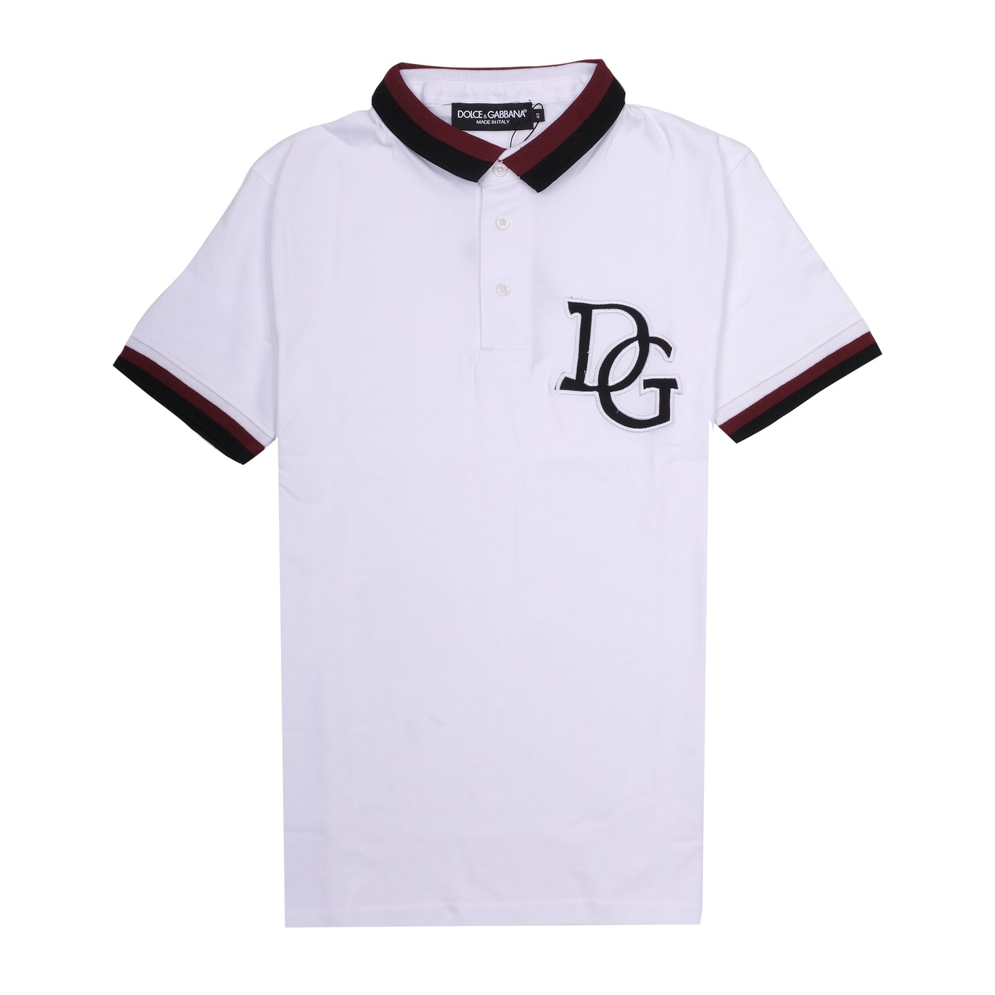 DOLCE&GABBANA White Polo with Burgundy Trim and Logo