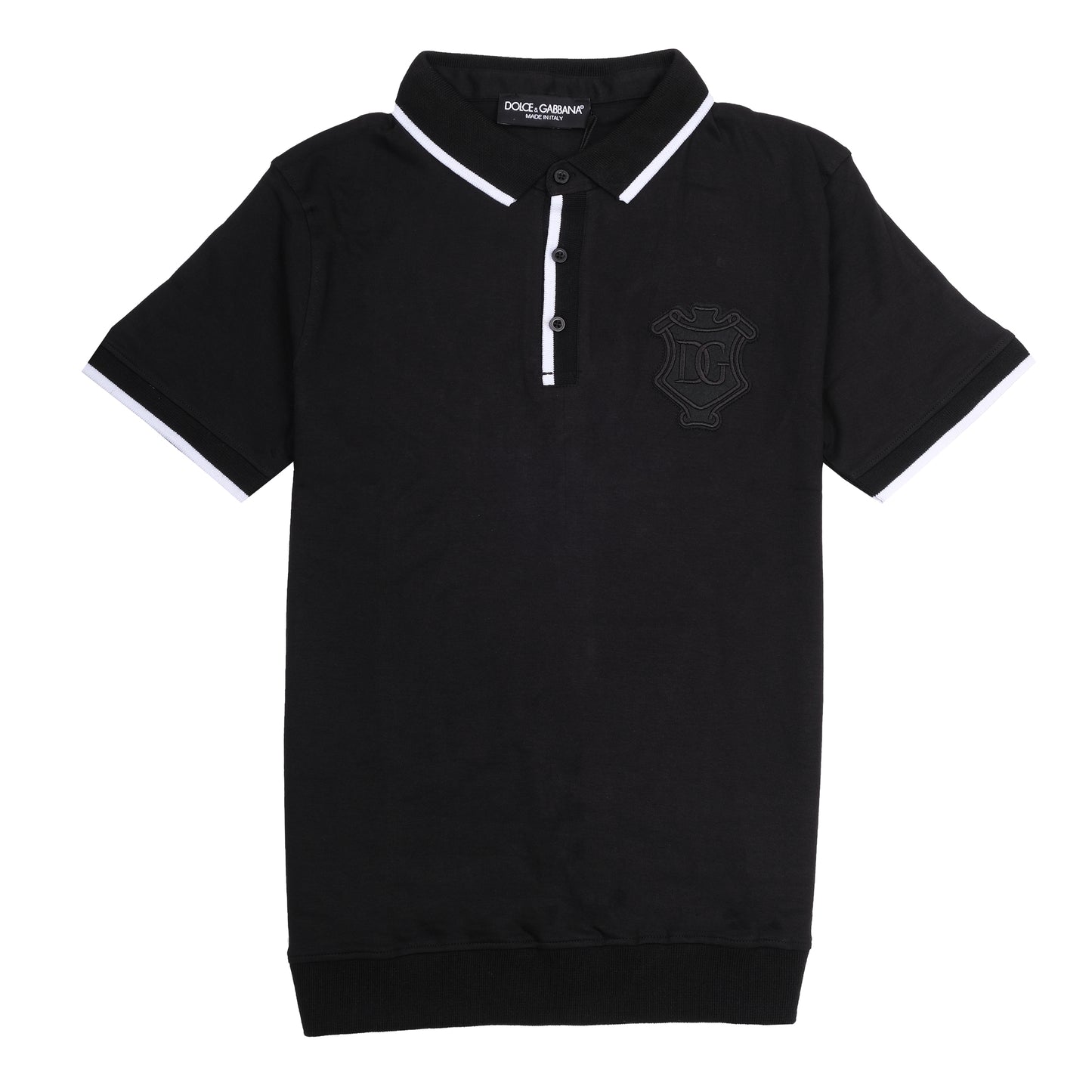 DOLCE&GABBANA Black Classic Polo with Contrast Trim
