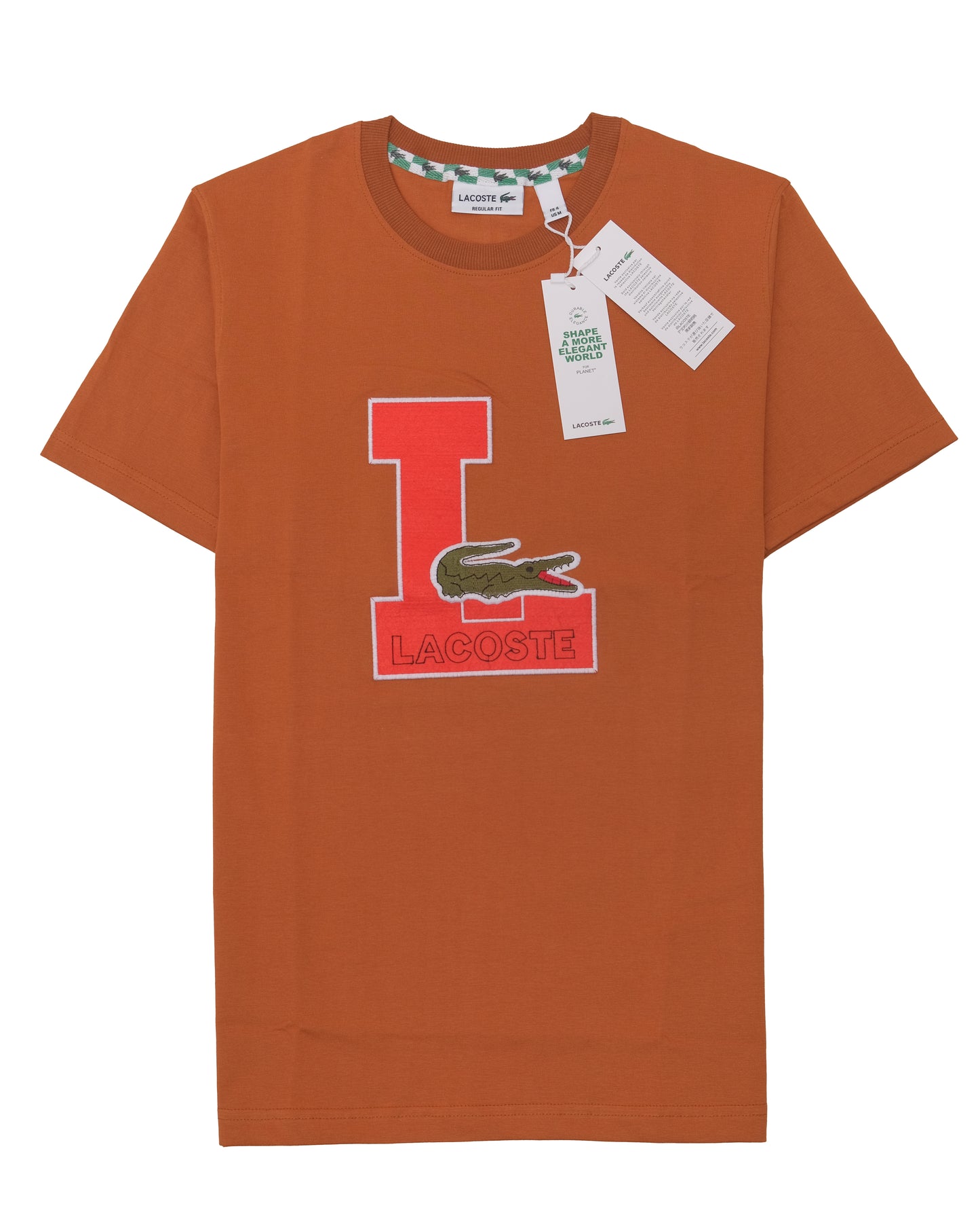 LACOSTE Orange Varsity Patch Croc Logo Appliqué Regular Fit T-shirt