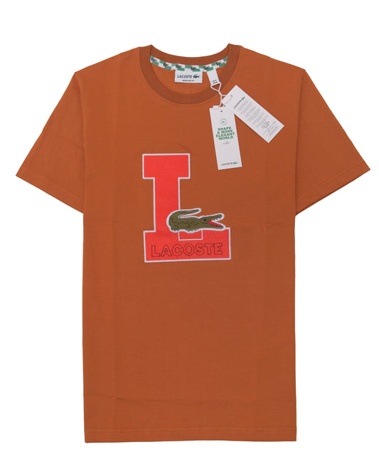 LACOSTE Orange Varsity Patch Croc Logo Appliqué Regular Fit T-shirt