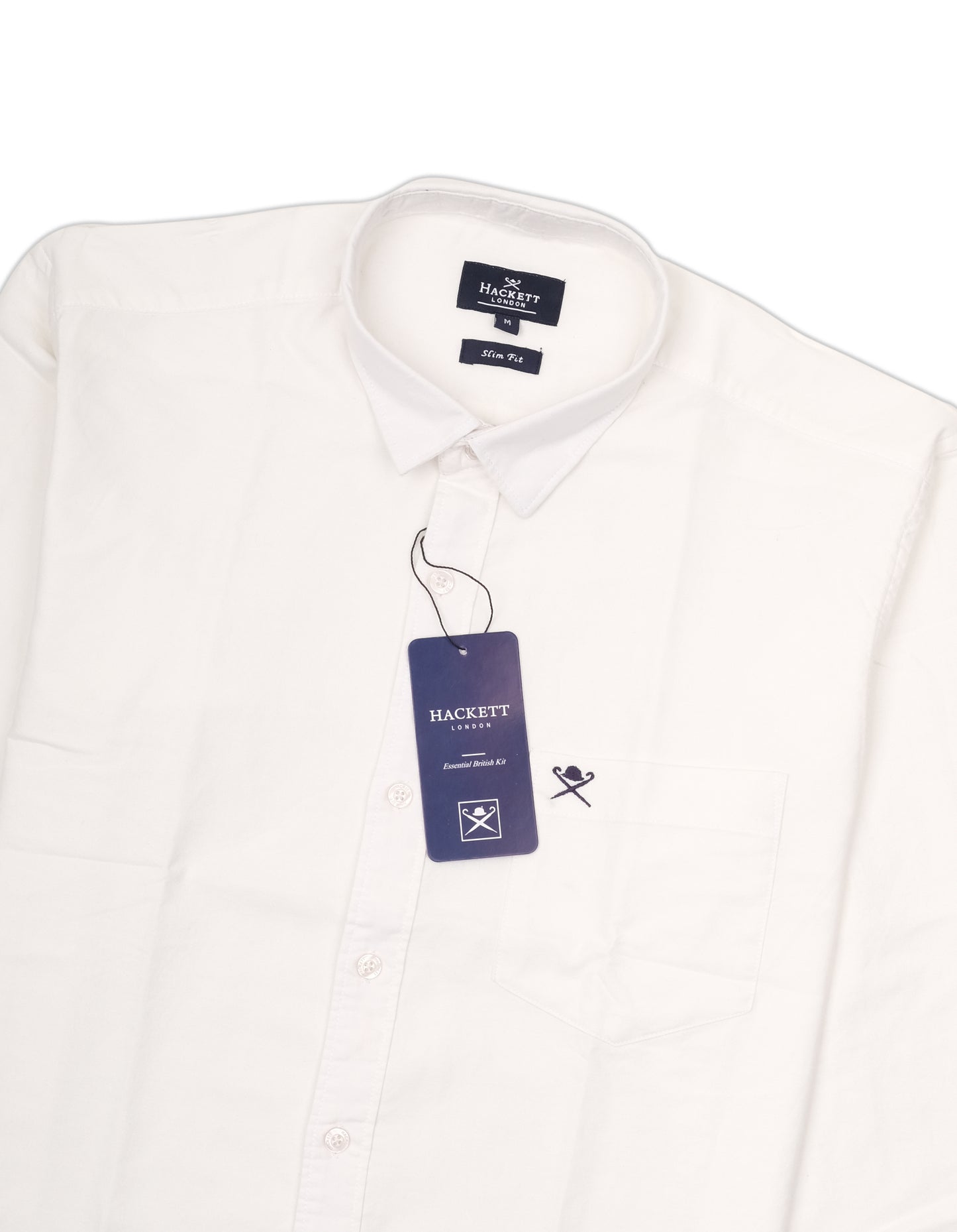HACKETT LONDON Classic White Long Sleeve Chest Embroidered Oxford Shirt