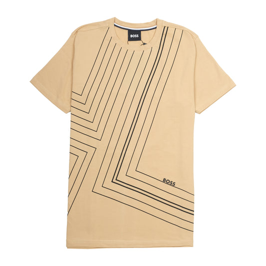 BOSS Sand Beige Graphic Line Short Sleeve T-Shirt
