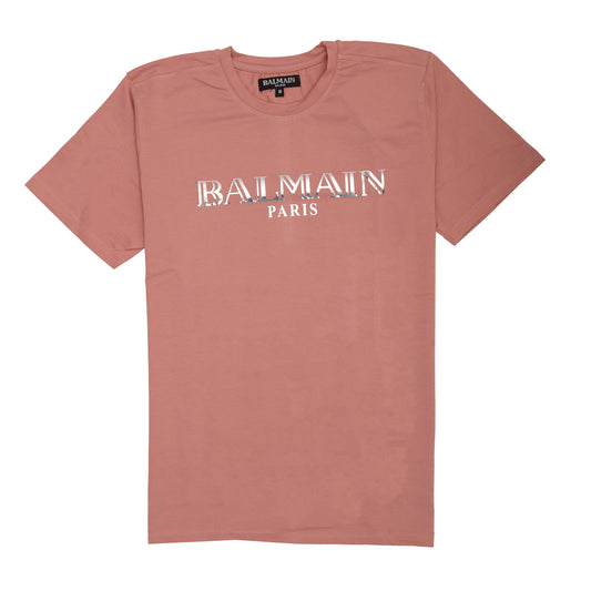 BALMAIN Paris Reflective Logo Dusty Pink T-Shirt