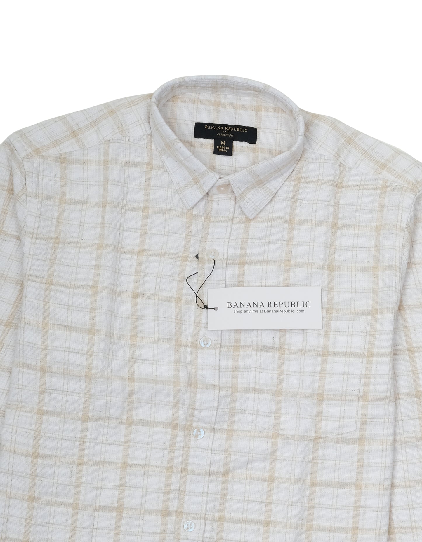 Banana Republic Beige White Long Sleeve Plaid Cotton Shirt