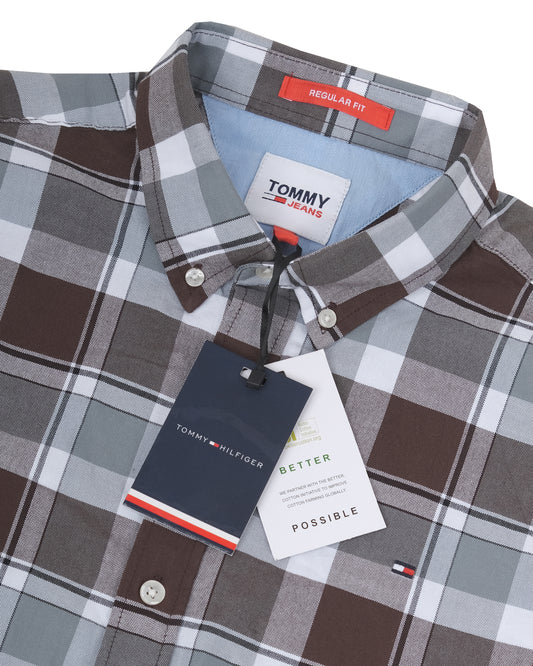 TOMMY HILFIGER Grey Black Classic Plaid Button-Down Shirt