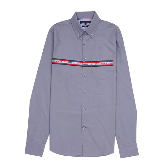 TOMMY HILFIGER Ethereal Lavender Modern Fit Long Sleeve Button-Up Shirt with Iconic Stripe