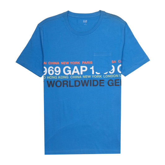 GAP 1969 Worldwide Graphic Blue Pocket T-Shirt