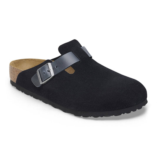 BIRKENSTOCK Midnight Onyx Soft Footbed Suede Clogs