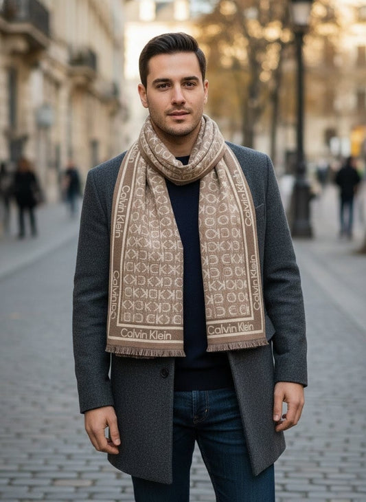 Calvin Klein Monogram Patterned Wool Blend Scarf