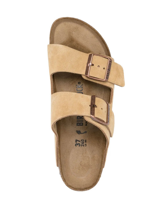 Birkenstock Arizona Buckled Suede Sandals Beige