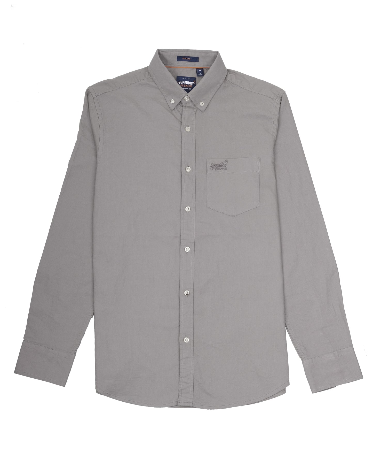 SUPERDRY Khaki Grey Core Oxford Button-Down Long Sleeve Shirt
