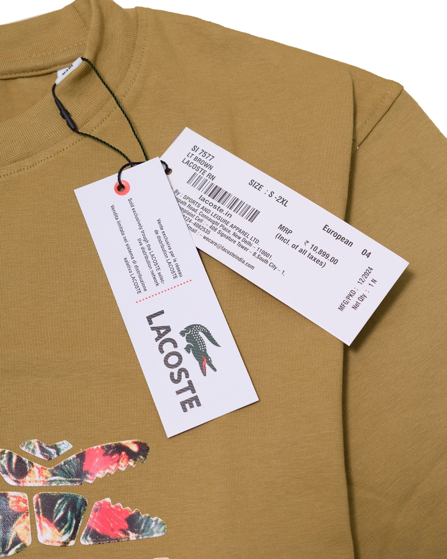 LACOSTE Khaki Floral Croc Print Heritage Crewneck T-shirt