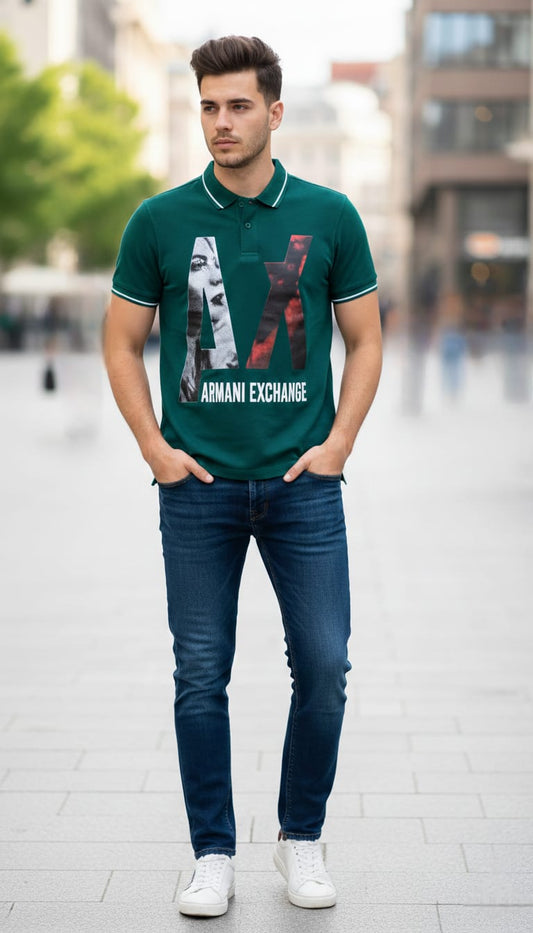 ARMANI EXCHANGE Enchanted Emerald Tailored Fit Short Sleeve Piqué Polo Shirt