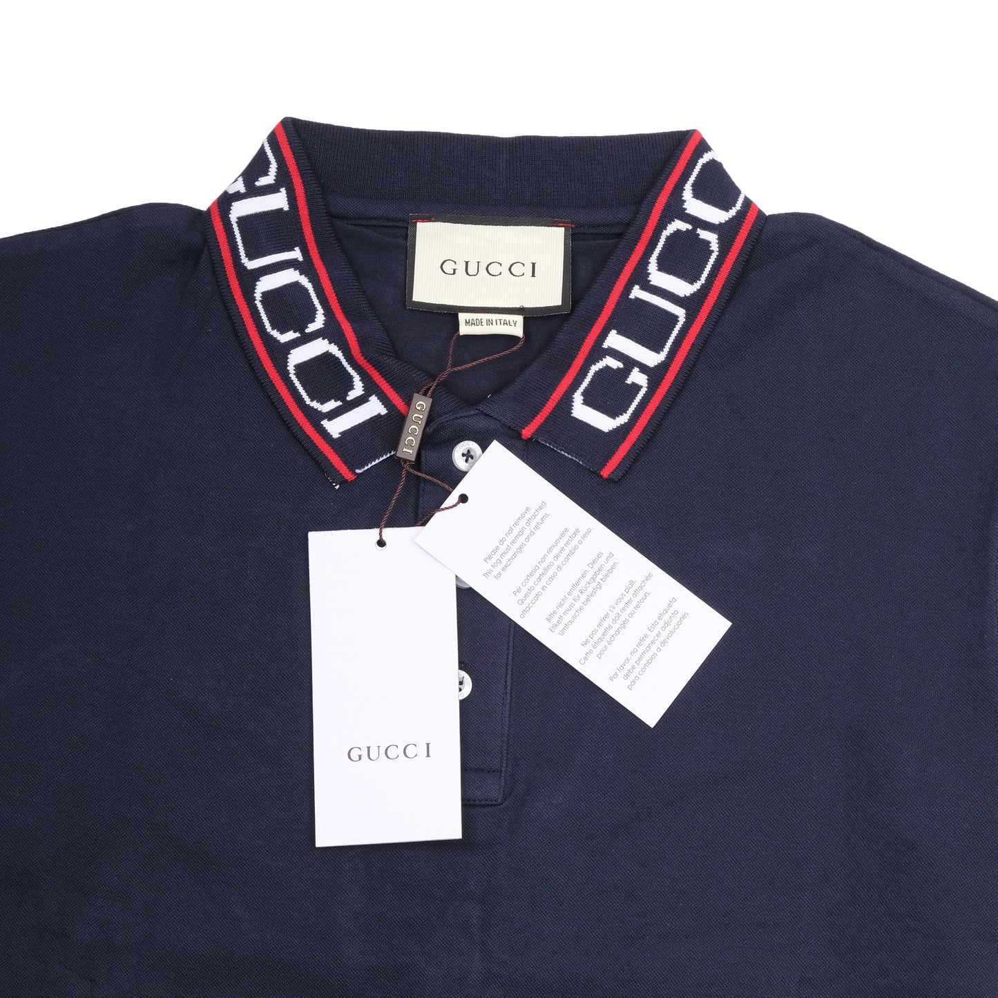 GUCCI Navy Blue Logo Collar Classic Polo Shirt