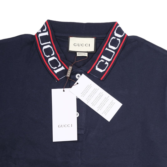 GUCCI Navy Blue Logo Collar Classic Polo Shirt