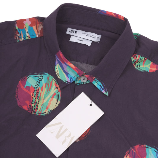 ZARA Black Abstract Multicolor Orb Print Short Sleeve Shirt
